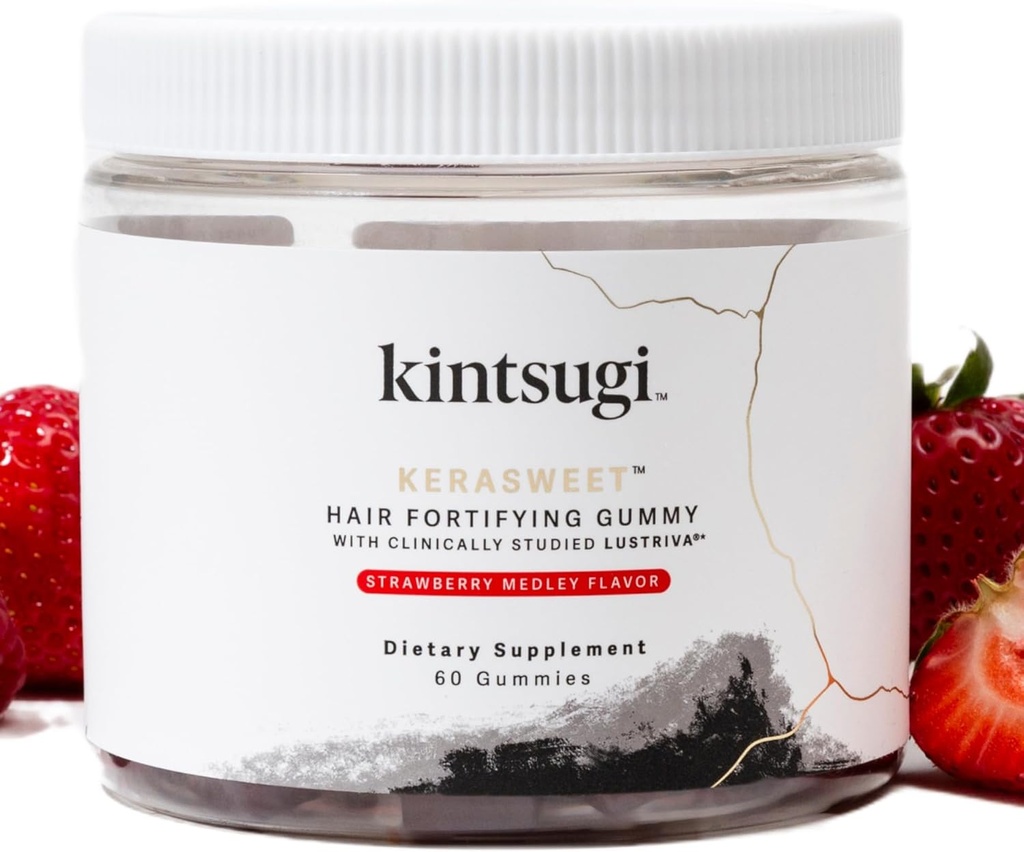 Kintsugi KeraSweet Hair Fortifying Gummy- Help Combat Signs of Aging Hair, Supplement for Strong, Voluminous Strands- Suporta saudável, Fuller Looking Hair w/ B12, Saw Palmetto, ACV (Strawberry, 60ct)