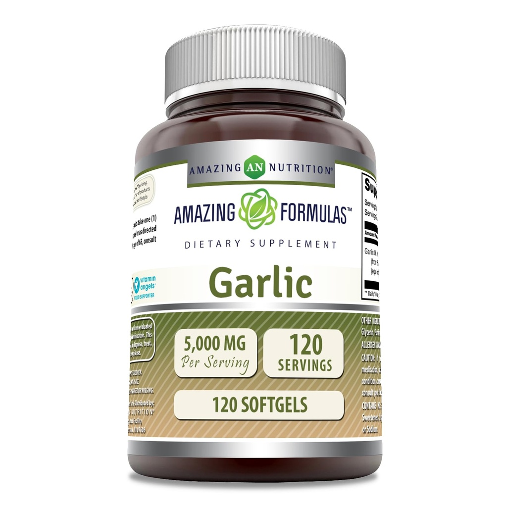 Amazing Formulas suplemento de alho 50 Mg Concentrado (100:1) 5000 Mg Equivalente 120 Softgels Não-GMO