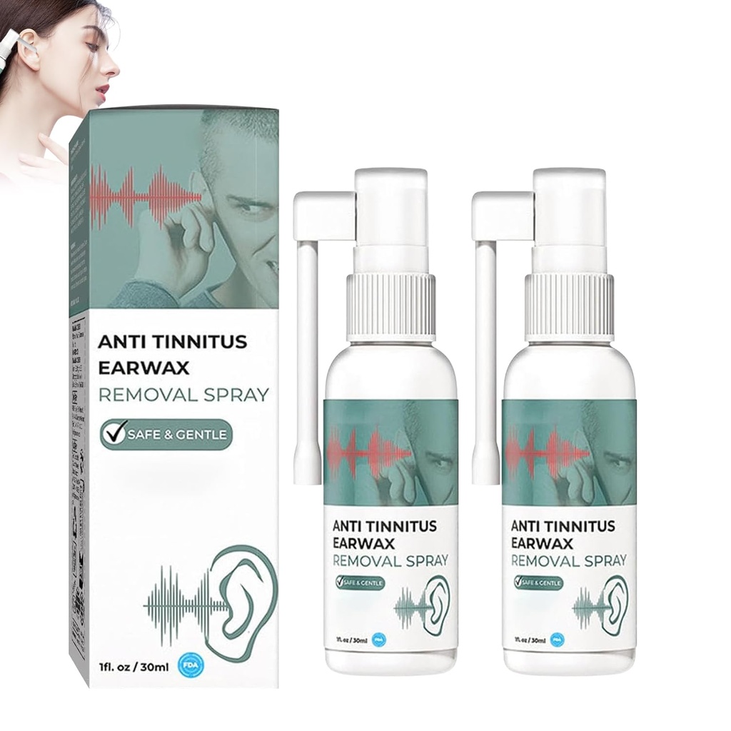 Spray de Restauração Auditiva, Anti Tinnitus Earwax Removal Spray, Earwax Cleaning Spray, Tinnitus Spray para Ear (2PCS)