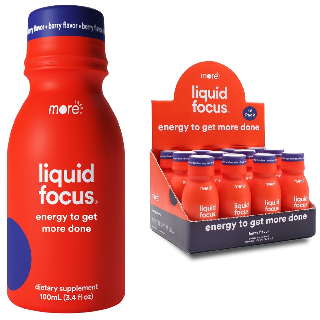 More Labs Liquid Focus, Nootropic Smart Drink with Powerful Antioxidants & Adaptogenic Herbs for Energy and Concentration, 150mg Cafeína (Pack of 12)
