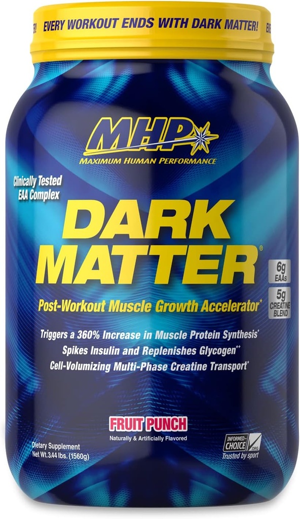 MHP Dark Matter Pós-treino, Acelerador de Recuperação, w/Multi Phase Creatina, Waxy Miize Carbohydrate, 6g EAA, Fruit Punch, 20 Servings, 55 Oz