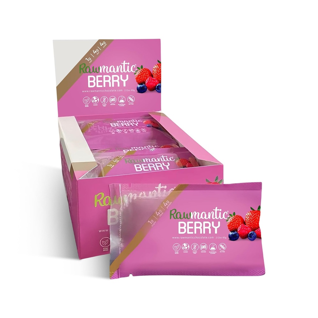 Chocolate crumantic Berry Vegan Energy Bares - 2.1 Oz (Pacote de 12) - Chocolate Snack Bares - Lacticínios, Nozes e Glúten Free Mixed Berry Bar - Perfeito para Dietas Vegan - Não-GMO Misto Berry Chocolate Energy Bares
