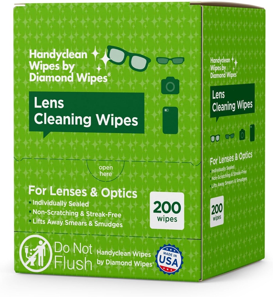Limpas de limpeza de lentes pré-hidratadas HandyClean, Limpas de vidro, Limpas de tela, 200 ct de 6 x 5 polegadas