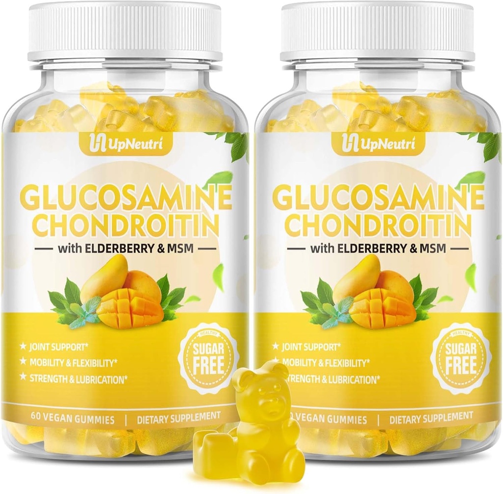 Açúcar Free Glucosamina Condroitin Gummies, Força extra 1500mg Glucosamina com Chondroitin HSH & Elderberry & Turmeric, Suplemento de apoio conjunto para homens e mulheres Mover saúde conjunta livre