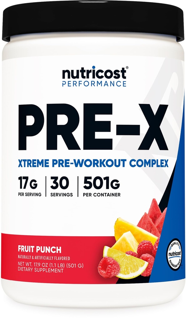 Nutricost Pré-X Xtreme Pré-treno Pó Complexo, Fruit Punch, 30 Servings, Vegetarian, Non-GMO e Gluten Free