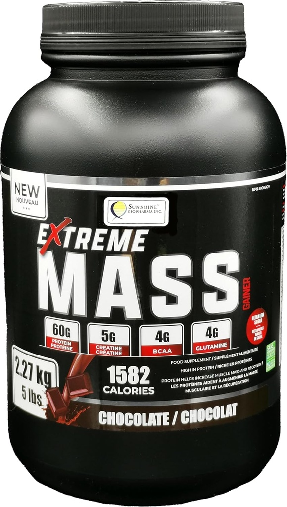 Extreme Mass Gainer Muscle Builder, 5 libras (2.27 kg) Baixo açúcar altas calorias para exercícios intensos