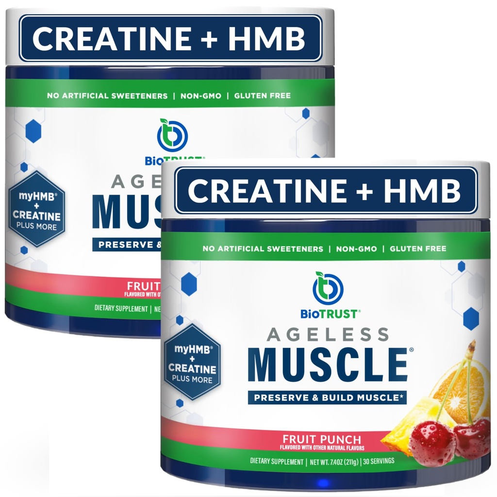 BioTrust Idoso Muscle Builder - Creatina HMB pó com vitamina D3 & Betaine - Build & Preserve naturalmente declinando massa muscular & força - Fruit Punch, 60 Servings