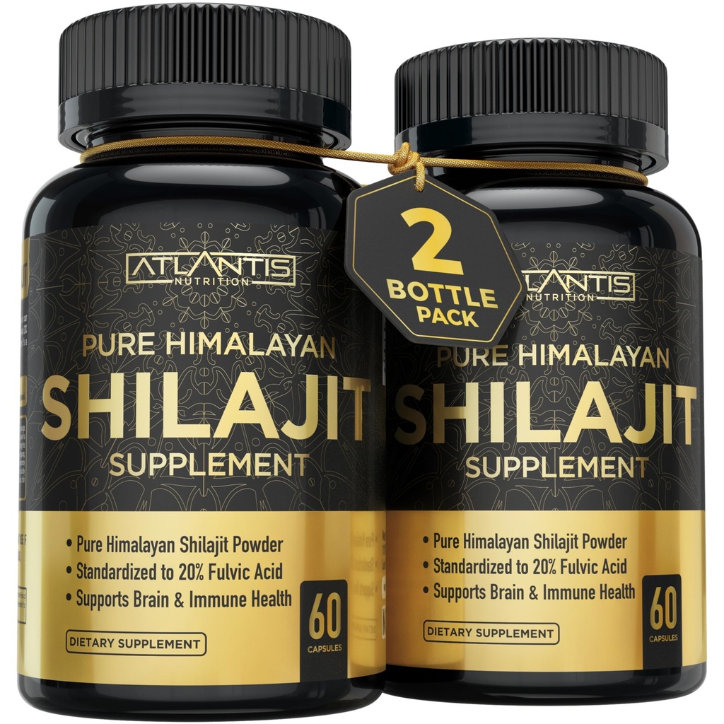Atlantis Nutrition Himalayan Shilajit Cápsulas Formulado com 20% de Ácido Fulvico - 10:1 Extrato - EUA Made Suplemento Himalayan Shilajit para Homens e Mulheres □ 120 Cápsulas