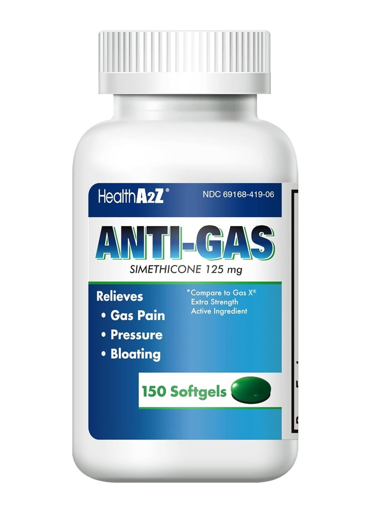 HealthA2Z® Gas Relief Simethicone  □ 125mg □ Alivios do desconforto estomacal e do gás