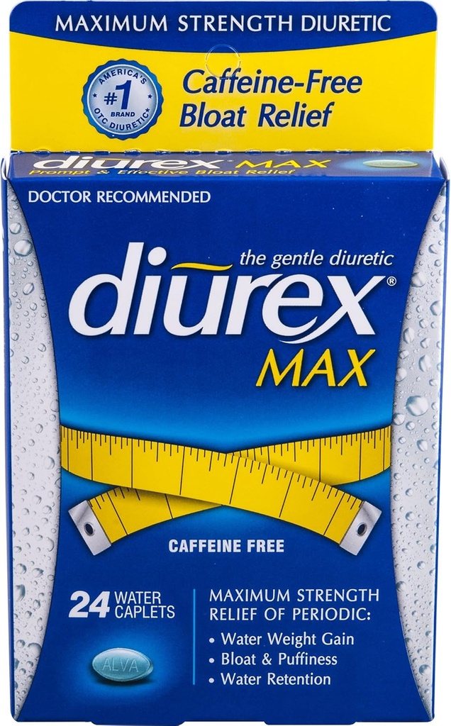 Diurex Max Caplets de água Cafeína Livre - 24 Caplets, Pacote de 2