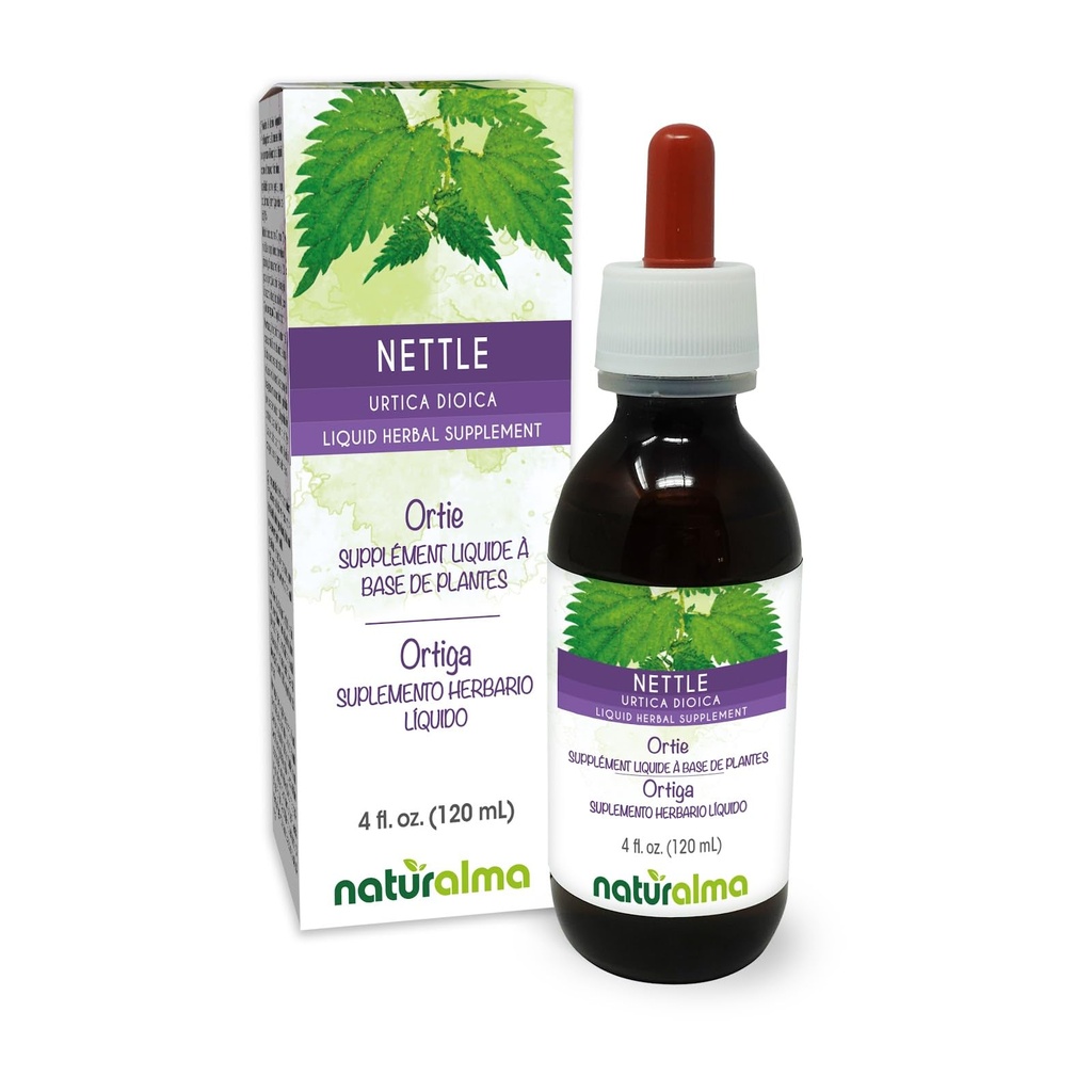 Naturalma Nettle (Urtica dioica) Folha e raiz Tintura sem álcool - 4 fl oz extrato líquido em gotas - Suplemento de ervas - Vegan