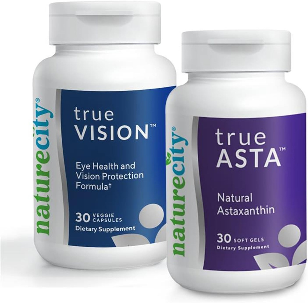 NatureCity Vision Support Bundle, TrueVision Eye Health Formula, 30 Cápsulas Veggie + TrueAsta Marine