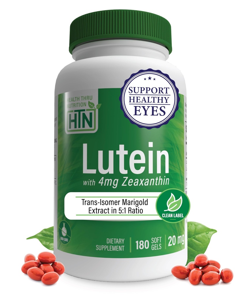Lutein 20mg com Zeaxantina 4mg 180 Softgels □ Extrato de Marigold All-Trans na Natureza Idêntico 5:1 Razão Suporta Olho Saudável, Pele e Cérebro