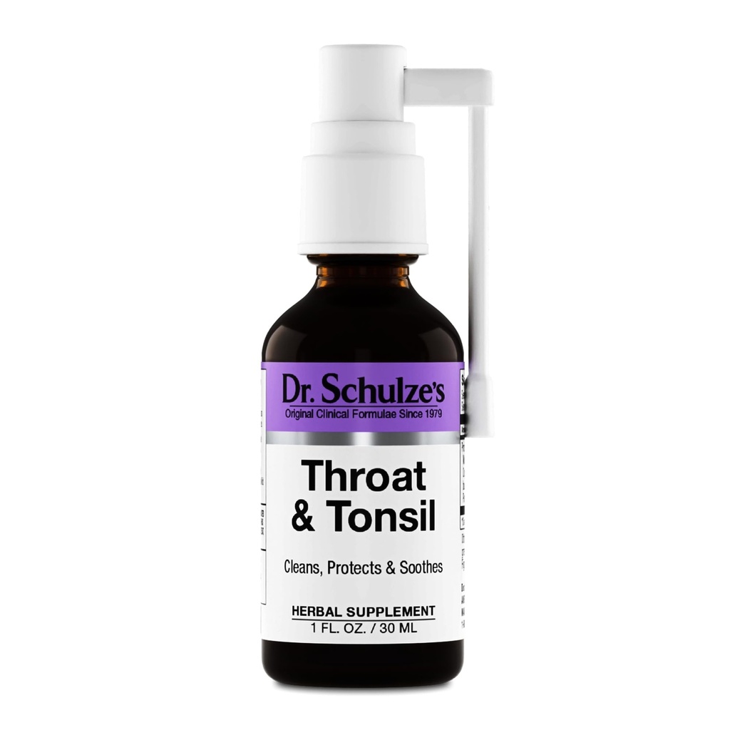 Garganta do Dr. Schulze & Tonsil □ Cool, Soothe & Proteger □ Herbal Supplement □ Vegan & Kosher □ Poderoso e eficaz □ Fácil agulheta de pulverização