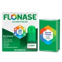 Fluonase Alergia Alívio Pulverização nasal, 24 horas de alívio multi-sintomático não-sonolento - 72 sprays mais pacote de bônus de tecidos