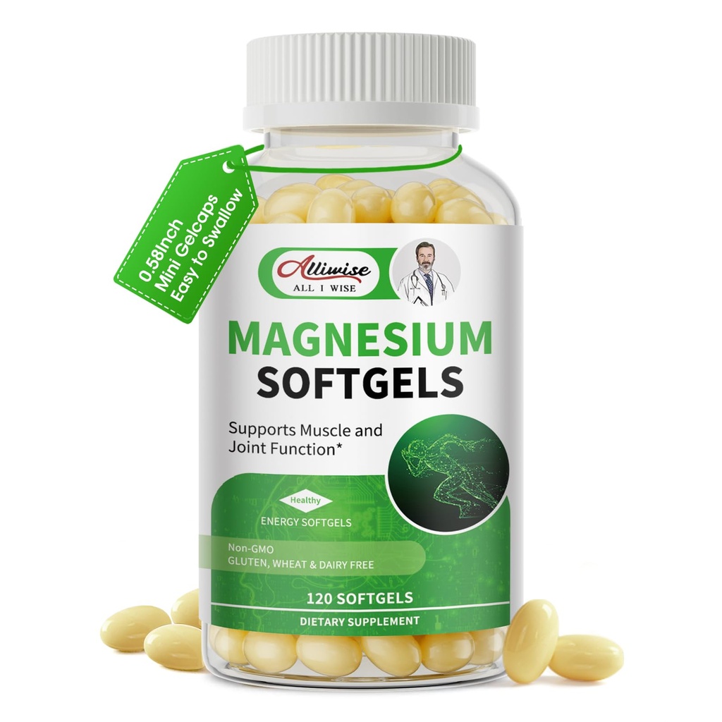 Magnésio Glicenato 500mg Suplemento Softgels, Pequeno Gelcaps de Magnésio Fácil de Engolir Alta Absorção para Perna noturna & Suporte de sono, Muscle & Bone, Calm, Não OGM, 120 Gelcaps, 60 dias de fornecimento