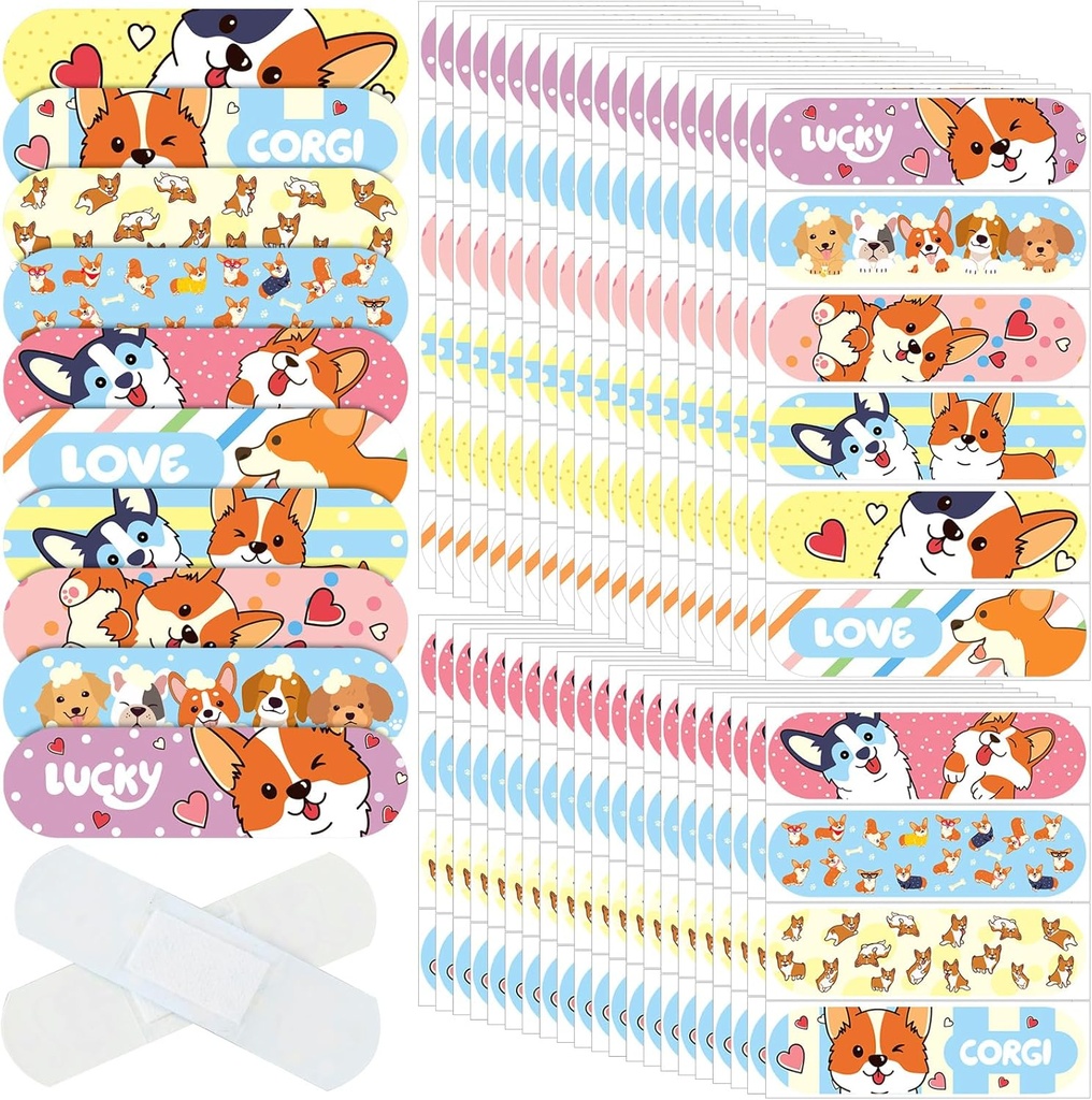 Patelai 300 Peças Crianças Bandagens Bulk 10 Estilos Adesivos Infantis Bandagens de desenhos animados coloridos macios impermeável adesivos respirável proteção cuidados cortes para meninas meninos (Cão)