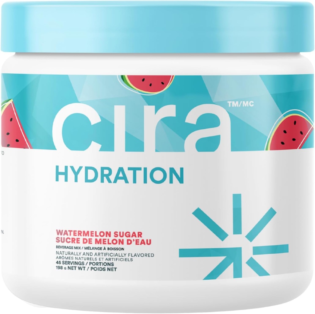 Cira Hydration Powder (45 Servings) - Mistura de bebida eletrolítica com sal de Himalaia para alívio de desidratação e recuperação - Açúcar de melancia