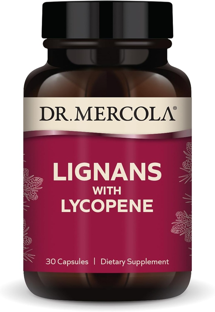 Dr. Mercola Lignans com suplemento de licopeno, 30 Servings (30 cápsulas), Não OGM, Soja grátis, Sem glúten