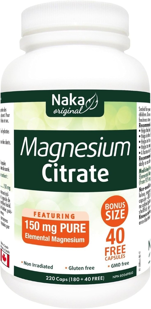 Citrato de magnésio de Naka, 220 Cápsulas
