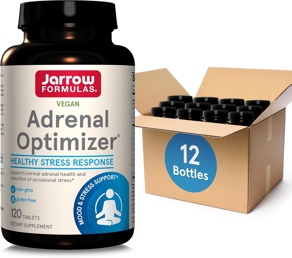 Jarrow Fórmulas Adrenal Optimizer com Ashwagandha, Camomila e Extrato de Schizandra, Suporta redução de estresse ocasional, 120 Tablets Vegan, suprimentos de 60 dias (Pacote OF12)