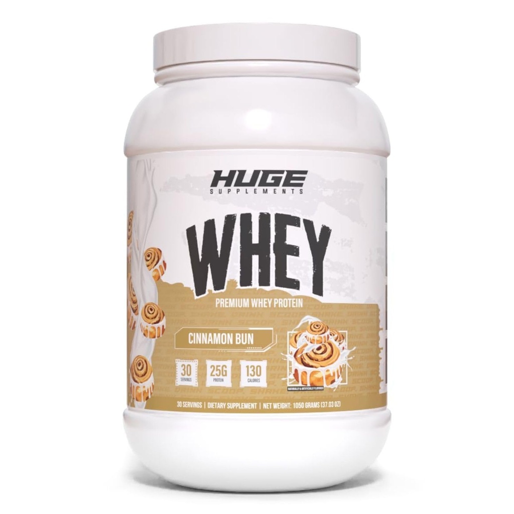 Whey enorme, pó de proteína para ganho muscular, 25g de proteína, 12g de EAA, suporta crescimento muscular, desempenho e recuperação (Cinnamon Bun, 30 Servings)