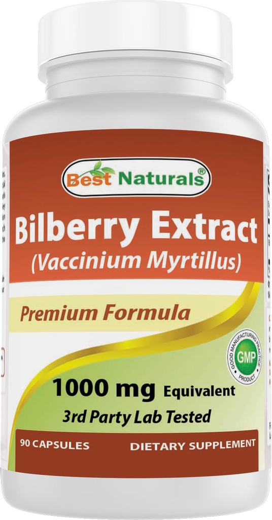 Melhor Naturals Bilberry Extract 1000mg Cápsula (Não-GMO) Suporta Visão Saudável, 90 Contagem