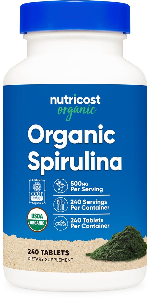 Nutricost espirulina orgânica 500mg, 240 comprimidos - sem glúten, não-GMO