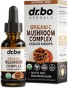 Leões orgânicos Mane Mushroom Complex - Suplemento de cogumelos Liquid Drops Tintura para foco, Nevoeiro, Suplementos de saúde cerebral - Vegan, Herbal Organic Leon's Mane Mushrooms, Reishi, Turquia Tail Extract 1oz