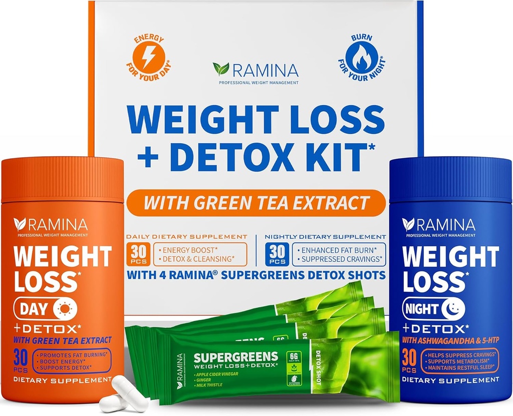 Ultimate Weight Loss Kit – 30 tiros de desintoxicação de dia e noite – Metabolismo Booster e controle de apetite – Suplementos de dieta para mulheres e homens – Queimadura de gordura e perda de peso pílulas, queimador de gordura e apetite suppressor