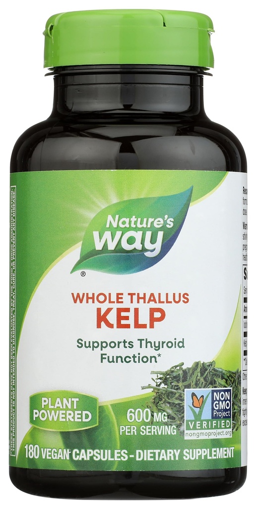 Nature's Way Kelp, Suporta a função da tireóide*, 600 mg por serviço, projeto não-GMO verificado, 180 Cápsulas (Packaging May Vary)