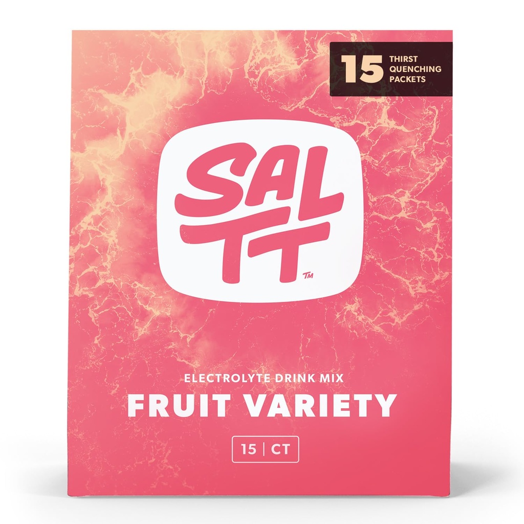 SALTT Electrolytes Powder Packets, Pacote de variedades de frutas (15 Packets) - Magnésio, Potássio, Sódio, Trace Minerals - Vegan & Gluten Free - Travel Essentials - Made in USA
