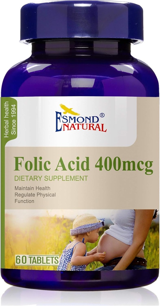 (3 Pack) Esmond Natural: Ácido Fólico 400mcg (Suporte de gravidez, manter funções de saúde), GMP, Assn produto natural certificado, Made in USA - 400mcg, 180 Tablets