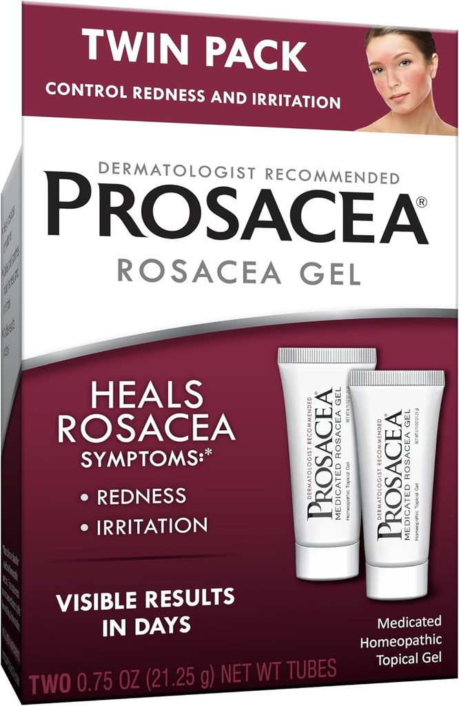 Prosácea - Tratamento medicamentoso Rosacea para o rosto - Cura Rosacea Sintomas de vermelhidão, espinhas e irritação - Fragrance Free - Twin Pack - Dois tubos de 0,75 oz (1,5 oz Total)