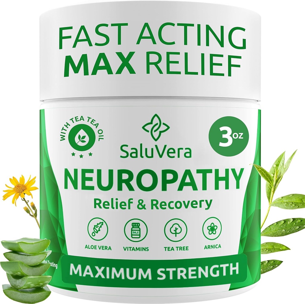 Neuropatia Creme de alívio da dor - Aliviador de dor de nervos de força máxima para pé, dedos dos pés, mãos, pernas com Aloe Vera, Arnica, HSH Vitamina B6 e mentol para alívio de ação rápida 3 onças