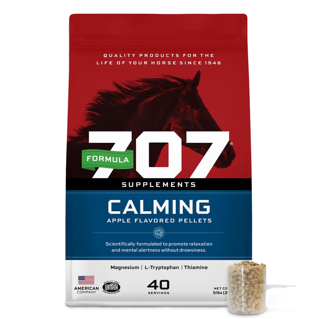 Fórmula 707 Calming Equine Supplement 5LB Bag – Ansiedade Alívio e Foco Melhorado para Cavalos – L-Tryptophan, Thiamina & Magnésio