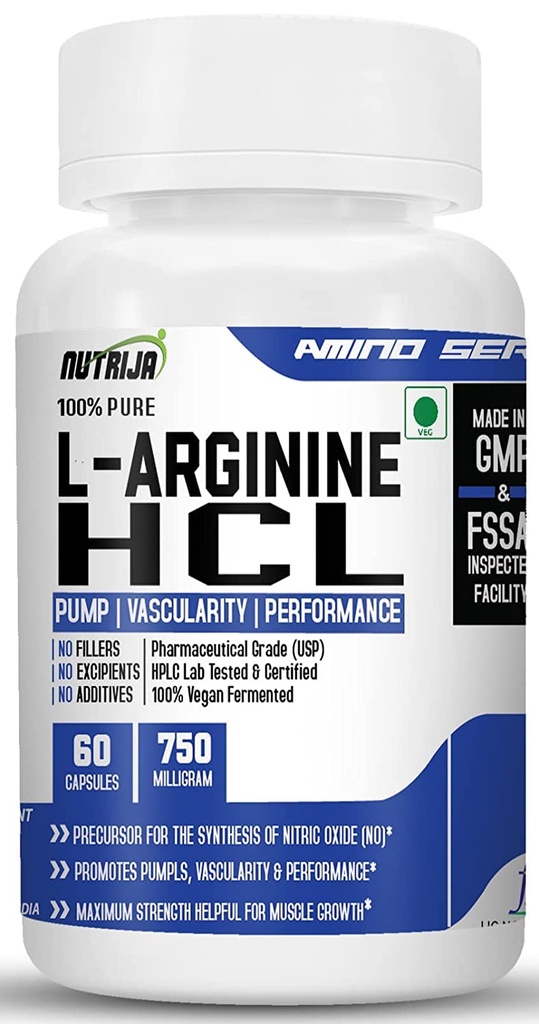 Cápsulas de L-Arginina HCL - Forma de biodisponibilidade mais elevada de L-Arginina