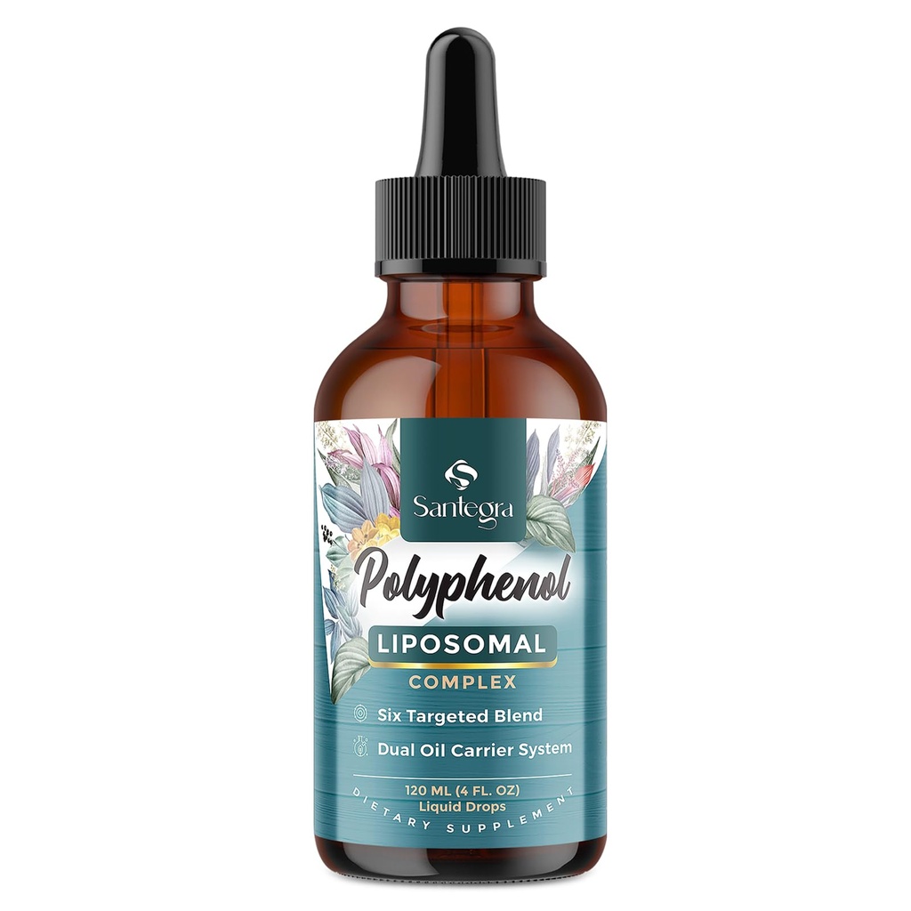 Suplemento de polifenóis lipossomais, mais de 27 Complexo de polifenóis & potente antioxidante, com MCT & azeite, Extrato de Quercetina, Extrato de berry Hawthorn, para defesa da idade, energia, imune, 120 ML