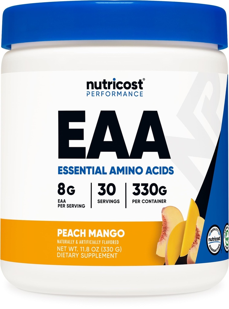 Nutricost EAA Pó 30 Servings (Mango de pêssego) - Aminoácidos Essenciais - Não-GMO, Gluten Free, Vegetarian Friendly