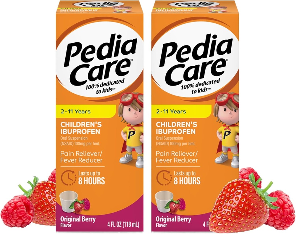 Ibuprofeno Líquido de Suspensão Oral Infantil, Relíbrio da Dor Infantil + Redutor da Febre, Idades 2-11, Berry Flavor, 4 fl oz (2 Embalagem)