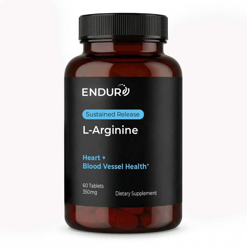 Endur L-Arginina Suplemento, ajuda a apoiar saudável fluxo de sangue e função cardíaca, desempenho do exercício e saúde imune, sem glúten, 350mg (60 comprimidos)