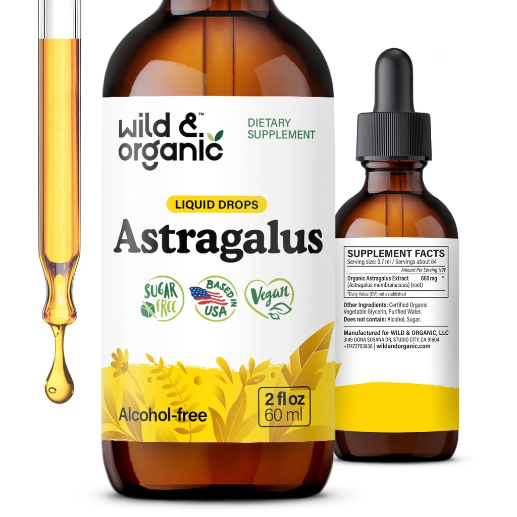 Selvagem e orgânica Astragalus Tintura - Imune Suporte Drops w / Astragalus Raiz Extrato - Suplemento de ervas para a calma e relaxamento - Vegan, Açúcar & Álcool Grátis - 2 fl oz