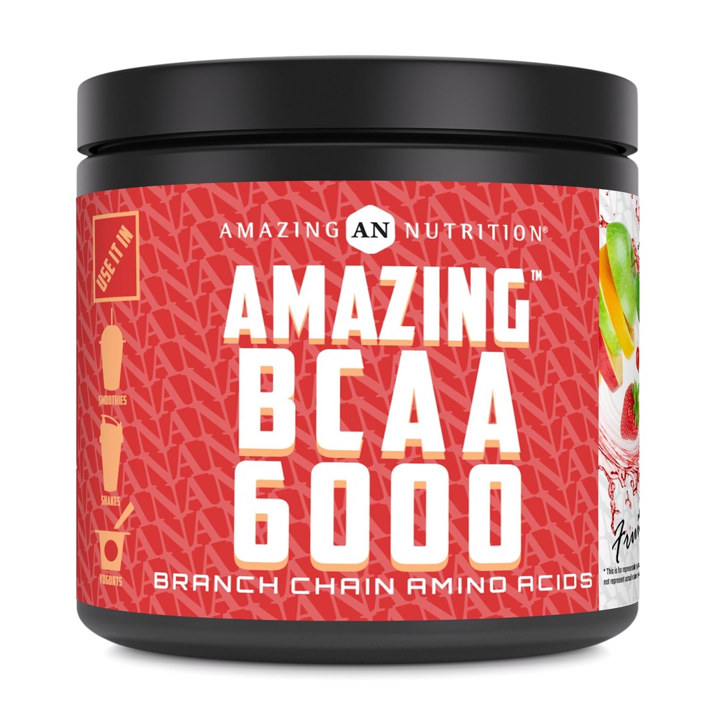 Surpreendente Nutrição Incrível BCAA 6000 6 Grams BCAA Por Servir 30 Servings Powder □ Suplemento de Aminoácido de cadeia ramificada □ Made in USA (Natural Fruit Punch)