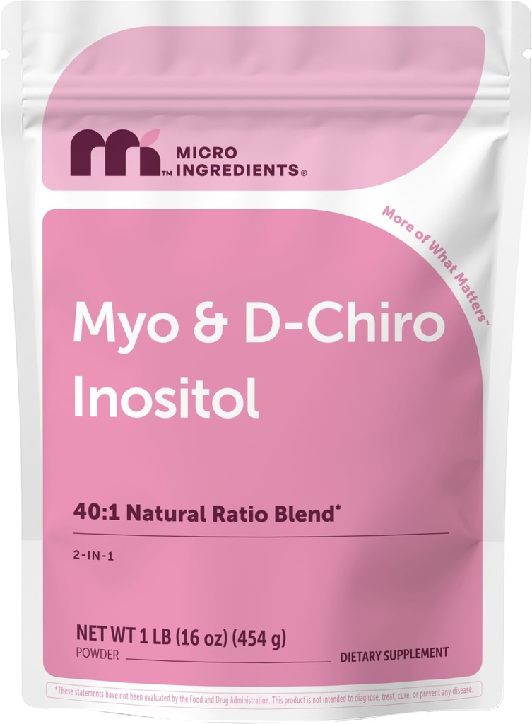Micro Ingredientes Myo-Inositol & D-Chiro Inositol Powder, 1 lb (221 Servings) 40:1 Razão Ideal Inositol Suplemento para Mulheres Suporta Equilíbrio Hormonal & Saúde Ovariana  , Não-GMO, Vegan, Filler-Free