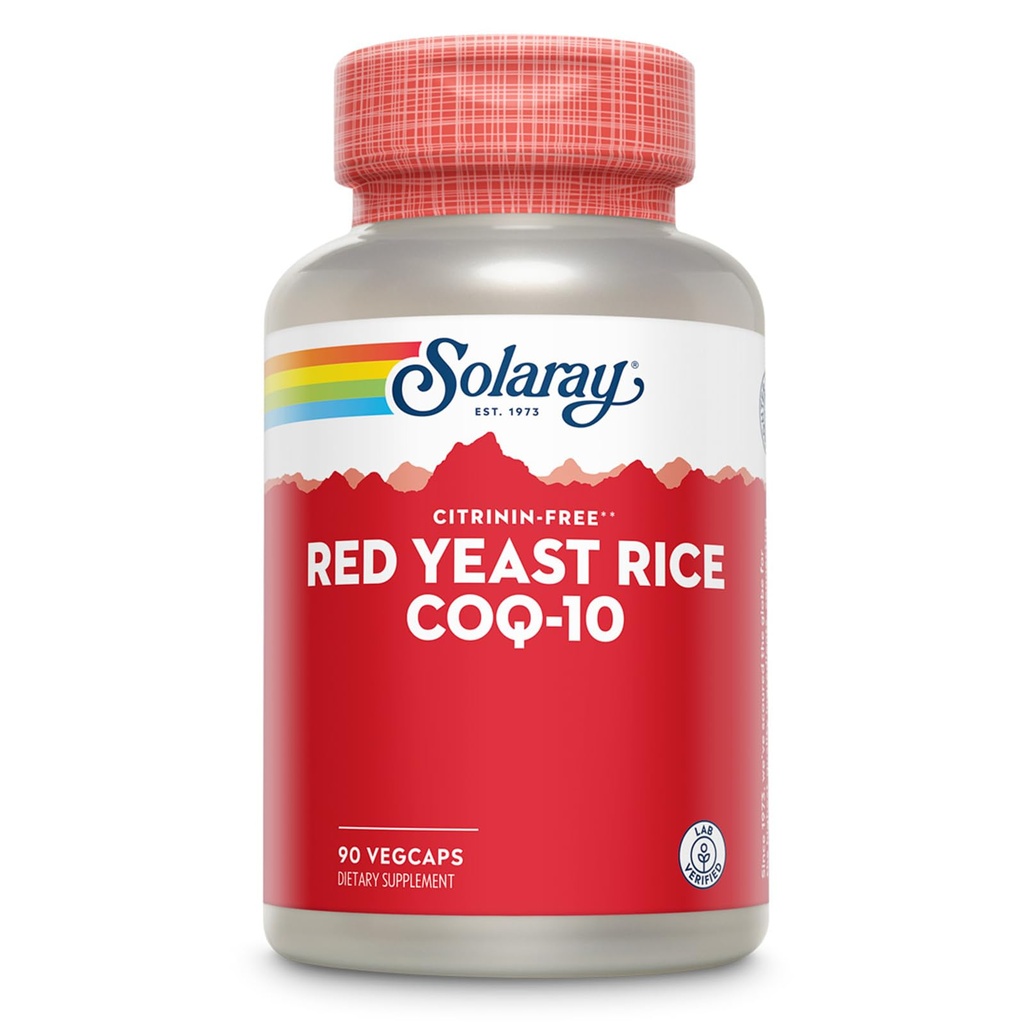 SOLARAY Red Yeast Rice Plus CoQ-10 & No-Flush Niacin Vitamina B-3, saudável coração e suporte cardiovascular, não irradiado & Citrinina livre, 60 dias de garantia de volta dinheiro, 90 Servings, 90 VegCaps