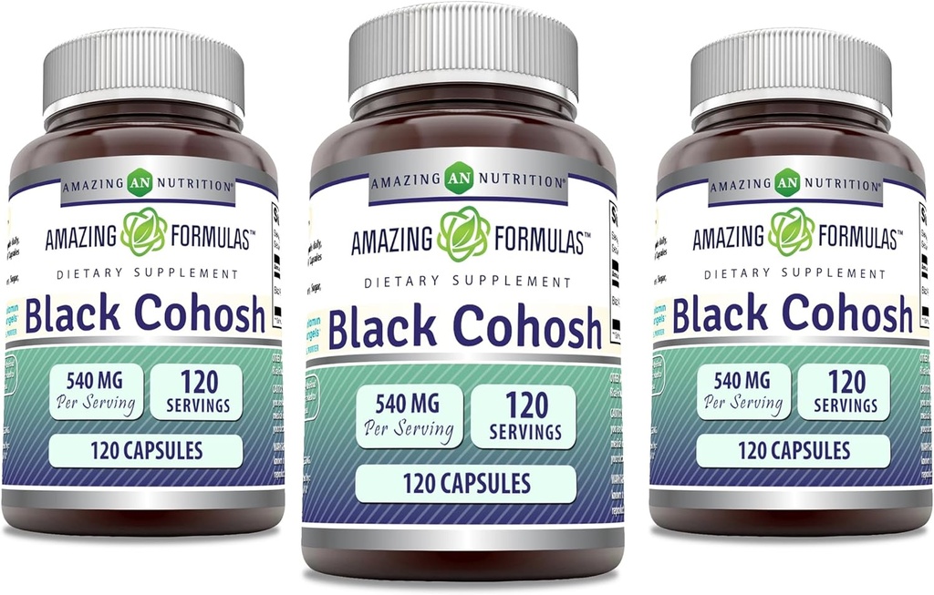 Fórmulas surpreendentes Preto Cohosh 540mg 120 Suplemento da cápsula □ Não-GMO □ Gluten Free □ Made in USA (3 Pack)