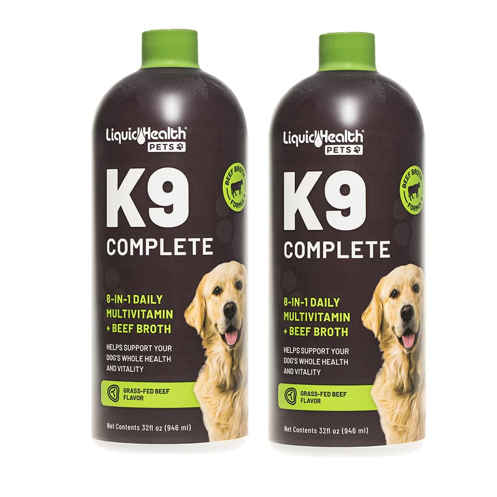Animais de estimação LIQUIDHEALTH K9 Completo 8-em-1 Multivitamino Líquido para Cães e Cachorros Seniores Adultos, Tudo em Uma Fórmula Completa Vitaminas Caninas para Pele e Revestimento, Saúde Conjunta, Suporte Imune - EUA Made (2 Pack)