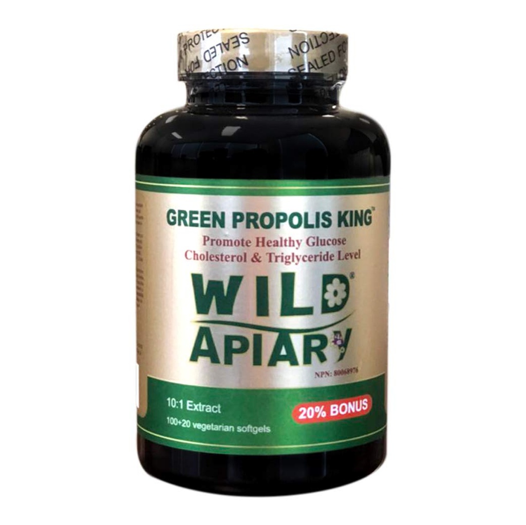 Wild Apiary Brazilian Green Bee Propolis King Vegetarian Softgel 120 géis - Não Alcoólico, Cera Livre, Açúcar Livre