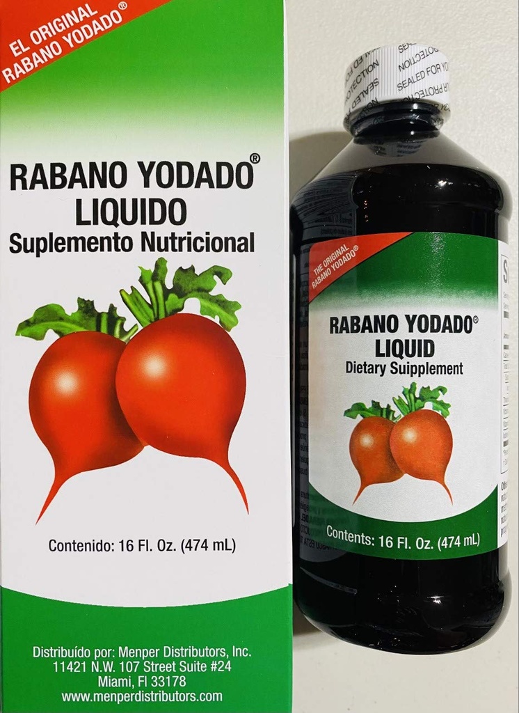 Rabano Yodado Liquid 16 Fl Oz. - Tamanho do bônus - Suplemento Vitamina B12, B6 e Thiamin (1 Mês de Fornecimento)