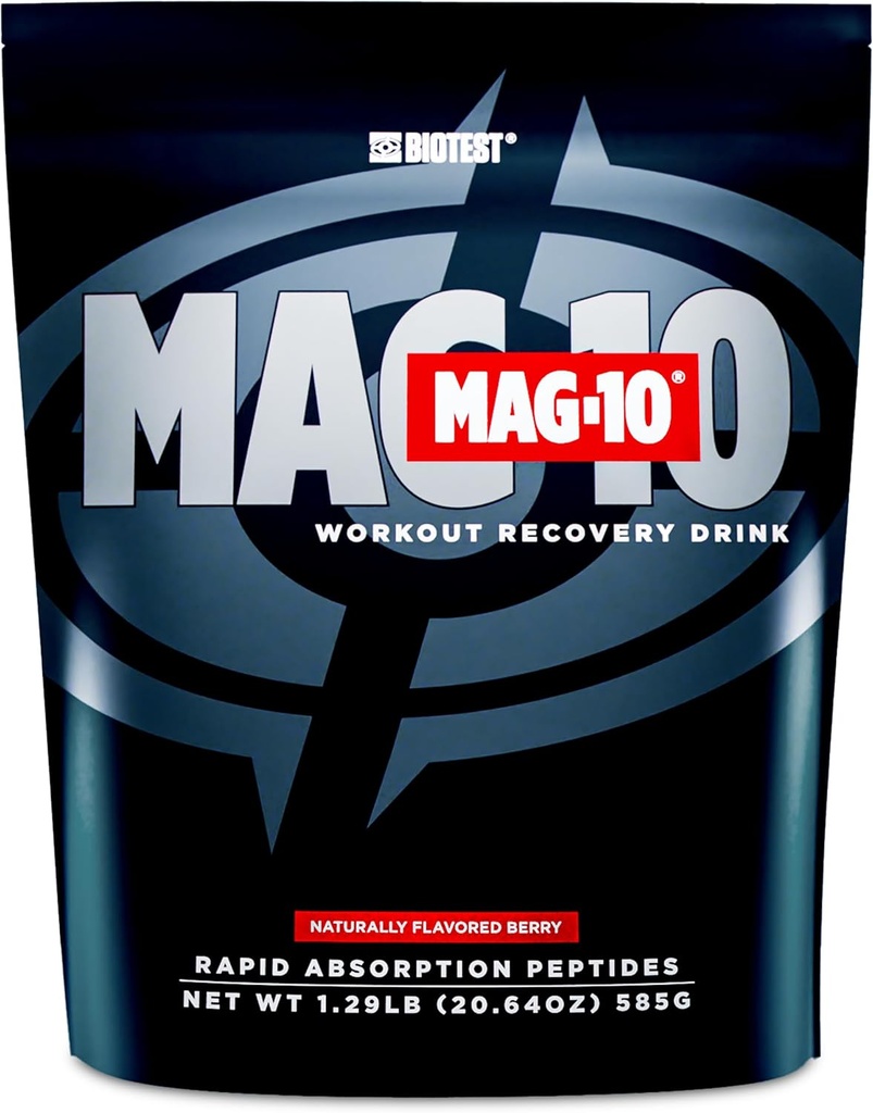 Biotest MAG-10 pós-treino - 2X ganhos musculares, 15 serviços - 20g Di/Tri-Peptides, 7g HBCD, 3,5g Isomaltulose - Berry